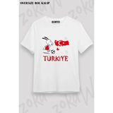 Unisex Bol Kalıp Türkiye World Cup 26 Dünya Kupası Baskılı Tişört V15 - Beyaz