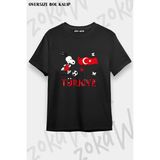 Unisex Bol Kalıp Türkiye World Cup 26 Dünya Kupası Baskılı Tişört V15 - Siyah - M