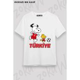 Unisex Bol Kalıp Türkiye World Cup 26 Dünya Kupası Baskılı Tişört V16 - Beyaz - XL