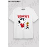 Unisex Bol Kalıp Türkiye World Cup 26 Dünya Kupası Baskılı Tişört V17 - Beyaz - M
