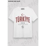 Unisex Bol Kalıp Türkiye World Cup 26 Dünya Kupası Baskılı Tişört V18 - Beyaz - XL