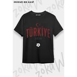 Unisex Bol Kalıp Türkiye World Cup 26 Dünya Kupası Baskılı Tişört V18 - Siyah - M