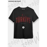 Unisex Bol Kalıp Türkiye World Cup 26 Dünya Kupası Baskılı Tişört V18 - Siyah - XL