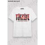 Unisex Bol Kalıp Türkiye World Cup 26 Dünya Kupası Baskılı Tişört V19 - Beyaz - XL