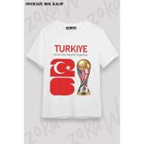 Unisex Bol Kalıp Türkiye World Cup 26 Dünya Kupası Baskılı Tişört V2 - Beyaz - M