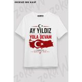 Unisex Bol Kalıp Türkiye World Cup 26 Dünya Kupası Baskılı Tişört V20 - Beyaz - M