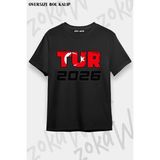 Unisex Bol Kalıp Türkiye World Cup 26 Dünya Kupası Baskılı Tişört V28 - Siyah - M
