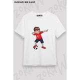 Unisex Bol Kalıp Türkiye World Cup 26 Dünya Kupası Baskılı Tişört V30 - Beyaz - M