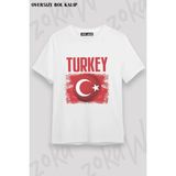 Unisex Bol Kalıp Türkiye World Cup 26 Dünya Kupası Baskılı Tişört V31 - Beyaz - XL