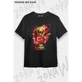 Unisex Bol Kalıp Türkiye World Cup 26 Dünya Kupası Baskılı Tişört V7 - Siyah