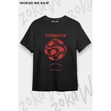 Unisex Bol Kalıp Türkiye World Cup 26 Dünya Kupası Baskılı Tişört V8 - Siyah