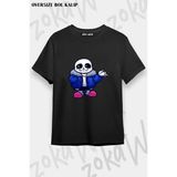 Unisex Bol Kalıp Undertale Sans V13 Baskılı Tişört - Siyah - XL