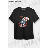 Unisex Bol Kalıp Undertale Sans V14 Baskılı Tişört - Siyah - M