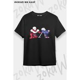 Unisex Bol Kalıp Undertale Sans V24 Baskılı Tişört - Siyah - XL