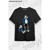 Unisex Bol Kalıp Undertale Sans V33 Baskılı Tişört - Siyah