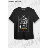 Unisex Bol Kalıp Undertale Sans V4 Baskılı Tişört - Siyah