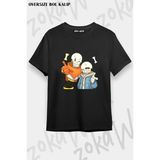 Unisex Bol Kalıp Undertale Sans V9 Baskılı Tişört - Siyah