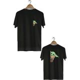 Unisex Bol Kalıp Usta Yoda Star Wars Ön Arka Baskılı Kısa Kol Bisiklet Yaka Tişört 3421 - Siyah