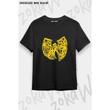Unisex Bol Kalıp Wu Tang Clan V12 Baskılı Tişört - Siyah - M