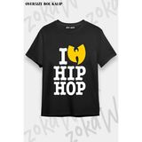 Unisex Bol Kalıp Wu Tang Clan V14 Baskılı Tişört - Siyah