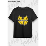 Unisex Bol Kalıp Wu Tang Clan V22 Baskılı Tişört - Siyah - M