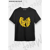 Unisex Bol Kalıp Wu Tang Clan V4 Baskılı Tişört - Siyah - M