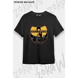 Unisex Bol Kalıp Wu Tang Clan V7 Baskılı Tişört - Siyah