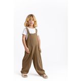 Unisex Bol Paça Keten Salopet Caramel