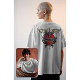 Unisex Bon Jovi Sırt Baskılı Tişört, Oversize Rock Band Temalı T-Shirt - XL - Beyaz