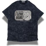 Unisex But Daddy I Love Him Yazılı Yıkamalı T-Shirt, Oversize Taylor Swift Temalı Retro Tişört - Siyah - XS