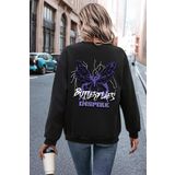 Unisex Butterfly & Letter Graphic Baskılı Bisiklet Yaka Sweatshirt