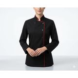 Unisex Chef Kadın Aşçı Ceketi Siyah Kırmızı Biyeli - 2XL