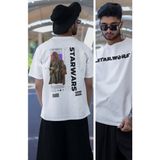 Unisex Chewbacca Sırt Baskılı Tişört, Oversize Star Wars Temalı T-Shirt - 3XL - Beyaz