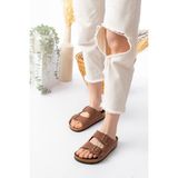 Unisex Çift Tokalı Terlik Konforlu Ev Dışarı & Terliği - Taba