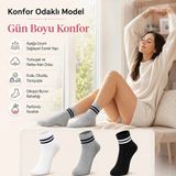 Unisex Çizgili Kısa Konç 12’li Bilek Çorabı, %80 Pamuklu Parfümlü, Dikişsiz Burun, Siyah Beyaz Gri, Yumuşak Günlük Spor Çorap - 36 - 40 - 105-Renkli