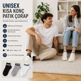Unisex Çizgili Kısa Konç Patik Çorap 12 Çift, %85 Pamuklu Geri Dönüştürülmüş Iplik, Parfümlü Ince Dikişli, Siyah Beyaz Gri Günlük Spor Çorabı - 39 - 44 - 105-Renkli