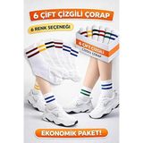 Unisex Çizgili Pamuklu Tenis Kolej Çorap Seti, 6 Renk Seçeneği, 6 Çift