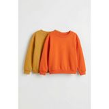 Unisex Çocuk 2'li Basic Bisiklet Yaka Sweatshirt Seti Hardal-Turuncu
