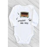 Unisex Çocuk Beyaz Uykusuz Her Gece Uzun Kollu Çıtçıtlı Body 1232raN, 9 Ay