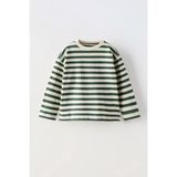 Unisex Çocuk Pamuklu Yeşil Çizgili Desen Sweatshirt - 3 - 4 Yaş