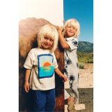 Unisex Çocuk Sunrise Postcard Summer Baskılı Krem Tişört ve Mavi Çizgili Pantolon Takım - 4 - 5 Yaş - 04G-Mavi