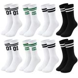 Unisex Çorap Çizgili 8'Li Set 07 Good Vibes Yazılı Siyah Beyaz Uzun Soket Spor Kolej Stil Çorap
