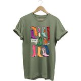 Unisex Cowgirl Kovboy Çizme Baskılı %100 Pamuk Regular Fit Bisiklet Yaka T-Shirt - 2XL - Haki