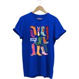 Unisex Cowgirl Kovboy Çizme Baskılı %100 Pamuk Regular Fit Bisiklet Yaka T-Shirt - 3XL - Mavi