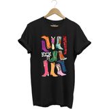 Unisex Cowgirl Kovboy Çizme Baskılı %100 Pamuk Regular Fit Bisiklet Yaka T-Shirt - 3XL - Siyah