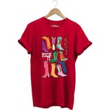 Unisex Cowgirl Kovboy Çizme Baskılı %100 Pamuk Regular Fit Bisiklet Yaka T-Shirt - Kırmızı