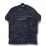 Unisex Cybercab Yazılı Yıkamalı T-Shirt, Oversize Tesla Araba Temalı Retro Tişört - Siyah - 4XL