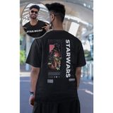 Unisex Darthvader Sırt Baskılı Tişört, Oversize Star Wars Yazılı T-Shirt - XL - Siyah
