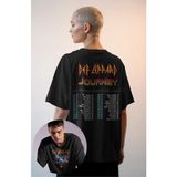 Unisex Def Leppard Journey Sırt Baskılı Tişört, Oversize Rock Band Temalı T-Shirt - 3XL - Siyah
