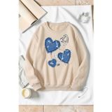 Unisex Denim Kalp Baskılı Bisiklet Yaka Sweatshirt